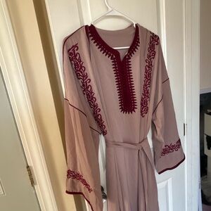 Burgundy blush nude Moroccan Abaya set